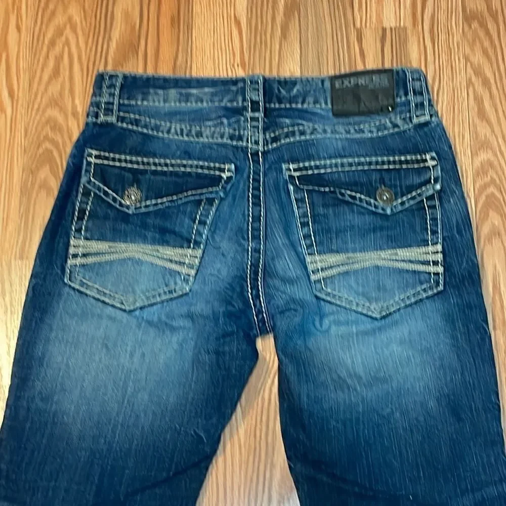 Y2K Express Slim Boot Cut Jeans, Low rise, Thick Topstitching, 31 x 30
